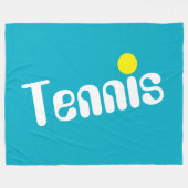 アクアブルーに白と黄色のTENNISの文字 フリースブランケット (正面(横))