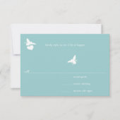 アクアブルーのまわりに結婚ハート 出欠カード (正面)