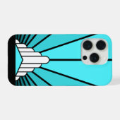 アクアブルーのアールデコの太陽 iPhoneケース (裏面横)