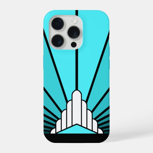 アクアブルーのアールデコの太陽 iPhoneケース (裏面)