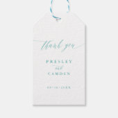 アクアブルーのウェディングカリグラフィーサンキュータグ ギフトタグ (正面)