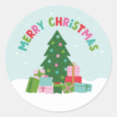 アクアブルーのクリスマスタリーとプレゼント ラウンドシール (正面)