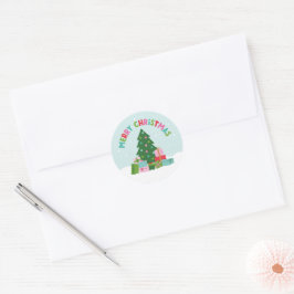 アクアブルーのクリスマスタリーとプレゼント ラウンドシール