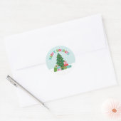 アクアブルーのクリスマスツリーとプレゼント Happy Holidays ラウンドシール (封筒)
