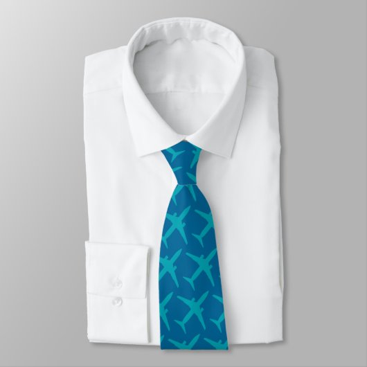 アクアブルーのグラフィック飛行機 ネクタイ (タイ)