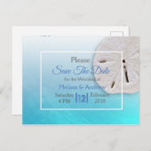 アクアブルーのサンドダラー テーマの結婚式 Save the Date 案内ポストカード (正面/裏面)
