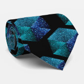 アクアブルーのスパークダイヤモンドの幾何学的な模様の黒 ネクタイ (ロール)