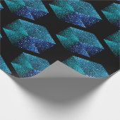 アクアブルーのスパークダイヤモンドの幾何学的な模様の黒 ラッピングペーパー (角)