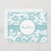 アクアブルーのダマスク柄の結婚式招待状 招待状 (正面/裏面)