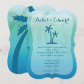 アクアブルーのトロピカルパームツリーウェディング 招待状 (正面/裏面)