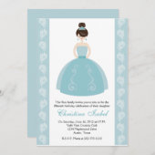 アクアブルーのドレスの黒髪の少女のキンセアニエラ招待状 招待状 (正面/裏面)