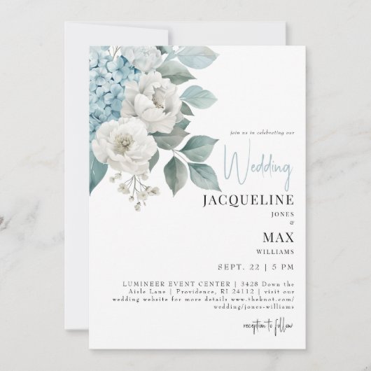 アクアブルーのハイドランジアの結婚式招待状 招待状 (正面)