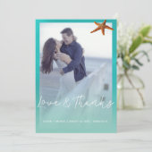 アクアブルーのヒトデ感謝していビーチ結婚式撮影 サンキューカード (スタンド正面)