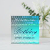 アクアブルーのファンキー・ダンスパーティー 誕生日招待状 招待状 (スタンド正面)