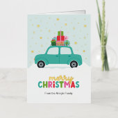 アクアブルーのプレゼント付きメリークリスマスカーズ 箔シーズンカード (正面)