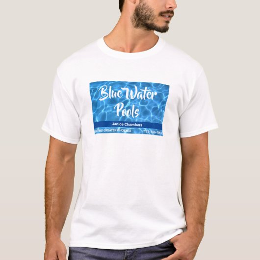アクアブルーのプール清掃サービス Tシャツ (正面)