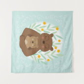 アクアブルーのママベアとベイビーベア タペストリー (正面(横))