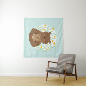 アクアブルーのママベアとベイビーベア タペストリー (インサイチュ(横))