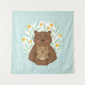 アクアブルーのママベアとベイビーベア タペストリー (正面)