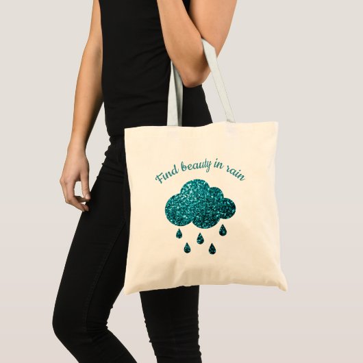 アクアブルーのラメがきらめく雨雲の引用 トートバッグ (正面(商品))