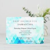 アクアブルーの三角水彩ベビーシャワー 招待状 (スタンド正面)