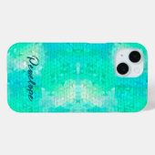 アクアブルーの人魚の肌のモザイク模様と名前 Case-Mate iPhoneケース (裏面 (横))