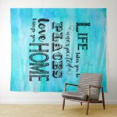 アクアブルーの水彩抽象タイポグラフィー名言 タペストリー (インサイチュ(横))