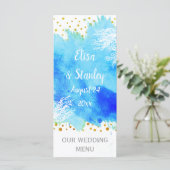 アクアブルーの水彩珊瑚礁結婚のメニューカード メニュー (スタンド正面)