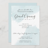 アクアブルーの水彩筆致オープニングセレモニー 招待状 (正面/裏面)