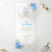 アクアブルーの水彩花とRSVPウェディング 三つ折り招待状 (内部)