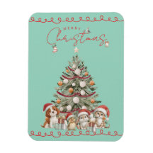 アクアブルーの背景がキュートなペットのクリスマスマグネット