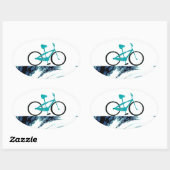 アクアブルーの自転車 楕円形シール (シート)