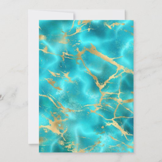 アクアブルーの花のドレス バタフライ ゴールドのキンセアニエラ 招待状 (裏面)