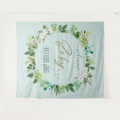 アクアブルーの葉の水彩画 ベビーシャワーのウェルカム タペストリー (正面(横))