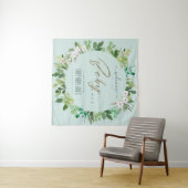 アクアブルーの葉の水彩 赤ちゃん歓迎シャワープレゼント タペストリー (インサイチュ(横))
