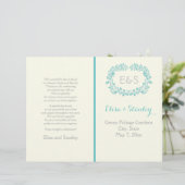 アクアブルーの葉フレーム折り畳みウェディングプログラム (スタンド正面)