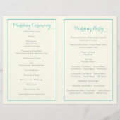 アクアブルーの葉フレーム折り畳みウェディングプログラム (裏面)