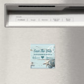 アクアブルーの貝殻とヒトデの結婚式のSave the Date マグネット (インサイチュ (食洗機))