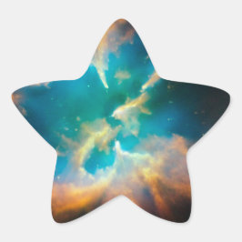 アクアブルーの輝く星雲の写真 ラウンドシール