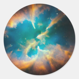 アクアブルーの輝く星雲の写真 ラウンドシール