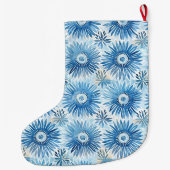 アクアブルーろうけつ染めフローラクリスマス名 ラージクリスマスストッキング (裏面)