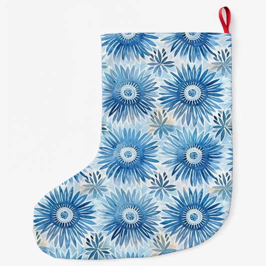 アクアブルーろうけつ染めフローラクリスマス名 ラージクリスマスストッキング (裏面)