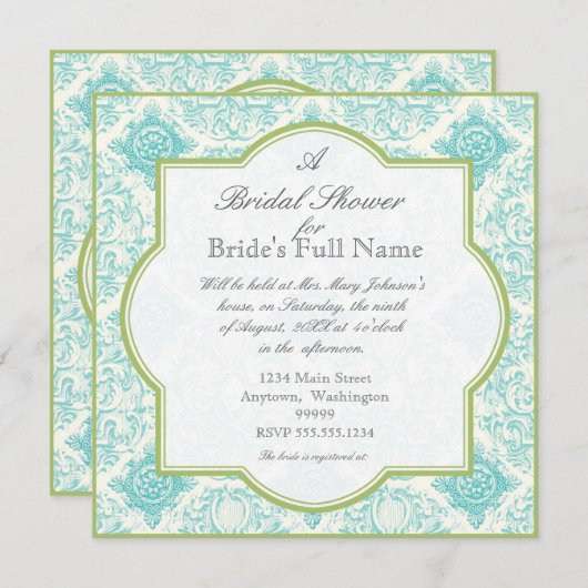 アクアブルーアイリスクローバー-ブライダルシャワー招待状 招待状 (正面/裏面)