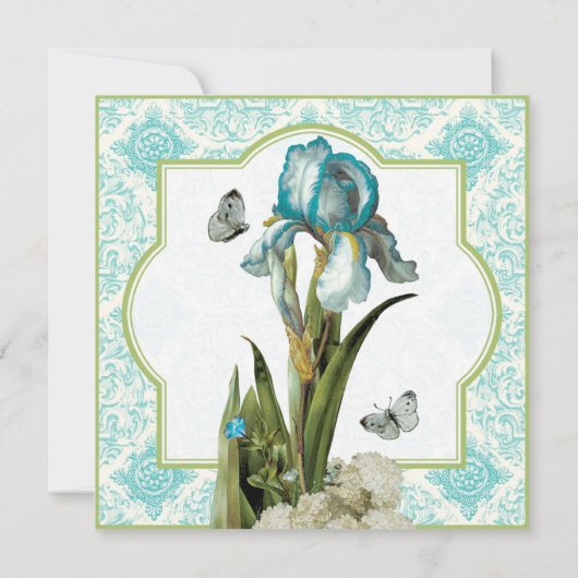 アクアブルーアイリスクローバー-ブライダルシャワー招待状 招待状 (裏面)