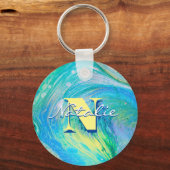 アクアブルーアクリルフローアート キーホルダー (正面)