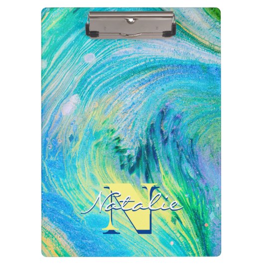 アクアブルーアクリルフローアート クリップボード (正面)