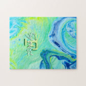 アクアブルーアクリルフローアート ジグソーパズル (横)