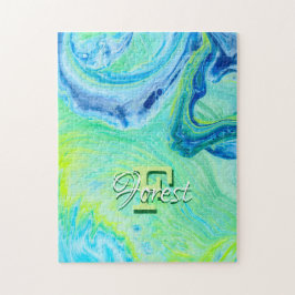 アクアブルーアクリルフローアート ジグソーパズル