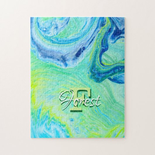 アクアブルーアクリルフローアート ジグソーパズル (縦)