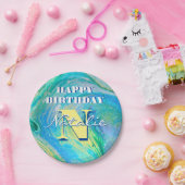 アクアブルーアクリルフローアート ペーパープレート (パーティー)